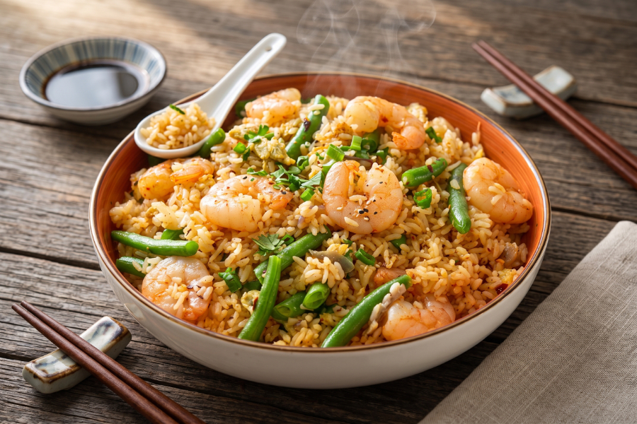 Vibrant Green Bean and Prawn Fried Rice